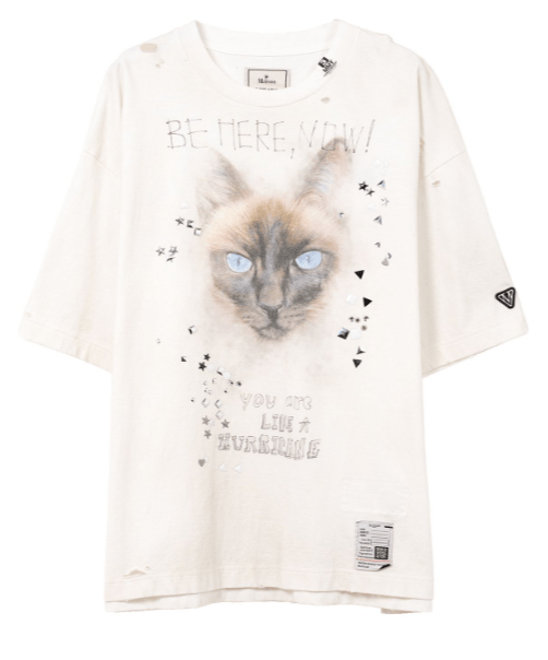 MIHARAYASUHIRO Cat Printed Embellished Distressed T-shirt Maison