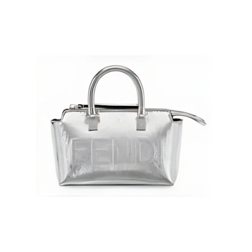 FENDI Craquelé silver leather small Boston bag