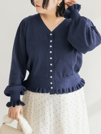 CLETTE オリジナルフリル使いVネックニットカーディガン