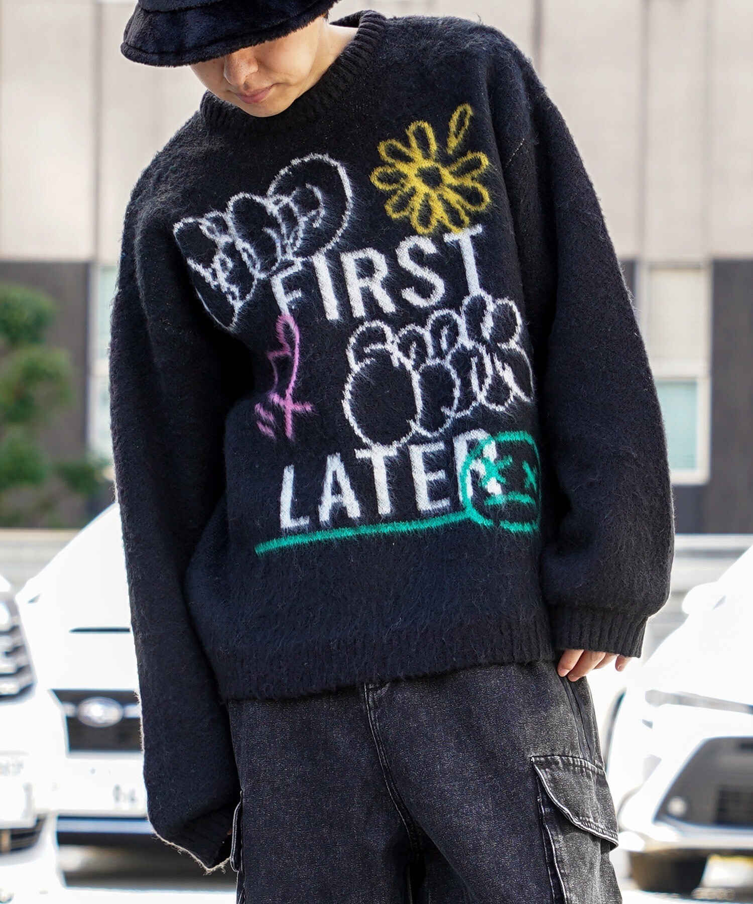 1111clothing モヘアライク タギング クルーニット