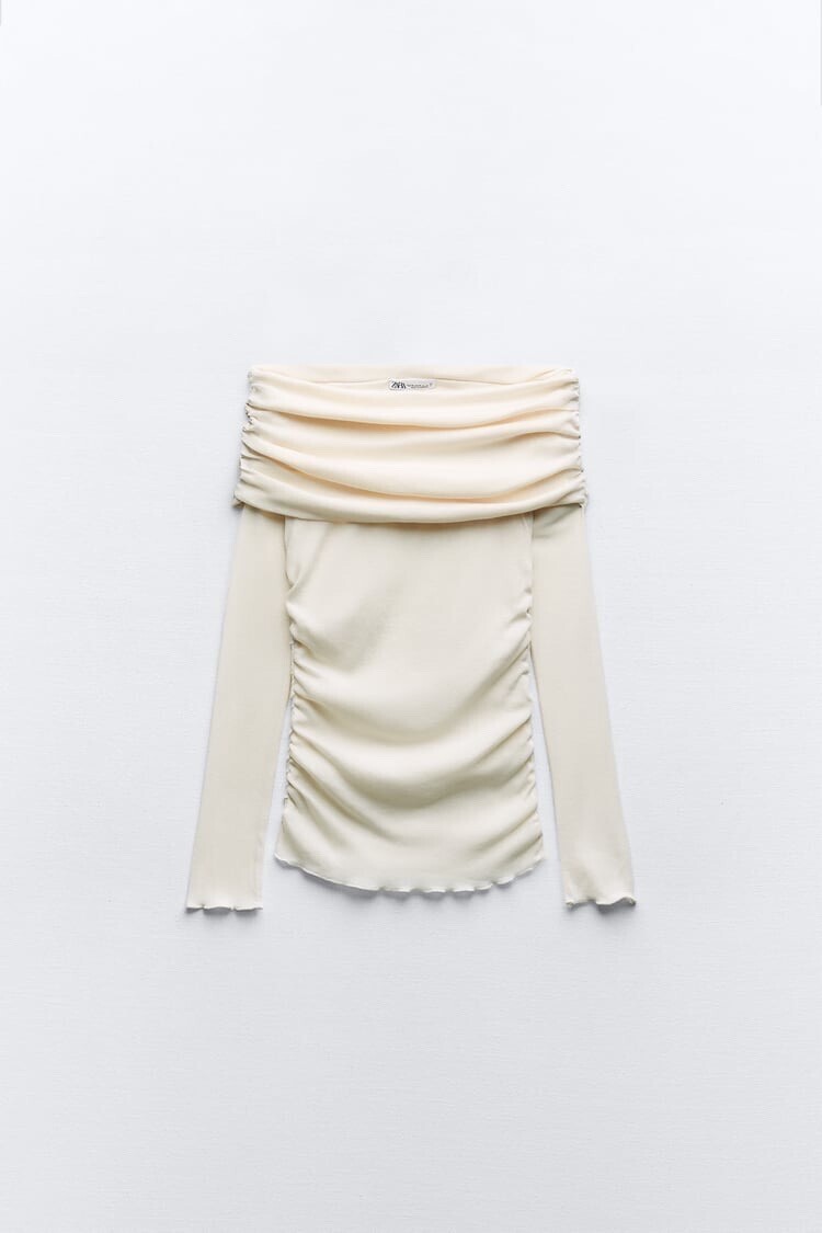 ZARA ギャザー セミシアー コットン トップス