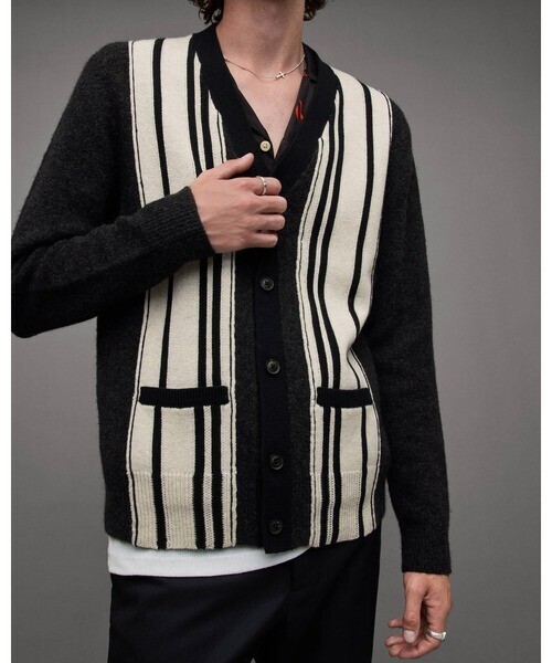 ALLSAINTS BERKLEY CONTRAST STRIPED OPEN CARDIGAN