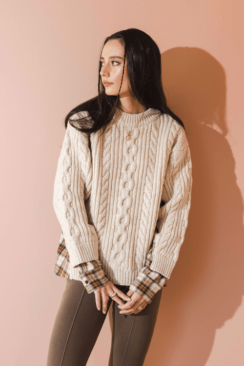 ALEXIA STAM Shirt Docking Cable Knit Top Beige