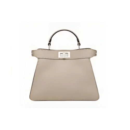 FENDI 1254本の手縫いトップステッチ入りダブグレー セレリアバッグ