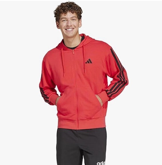 adidas エッセンシャルズ 3ストライプス フレンチテリー フルジップパーカー
