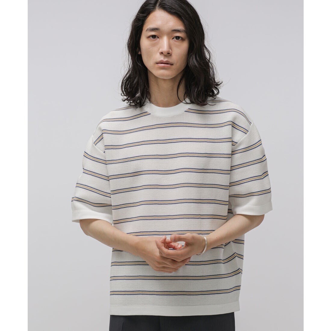 nano・universe LB.04/透かし編みボーダーニットTシャツ
