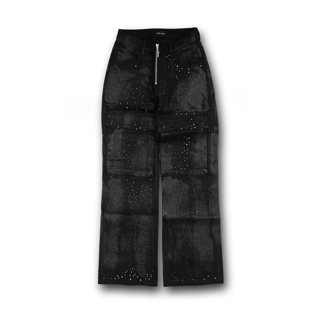 LAST NEST RHINESTONE CORTING DENIM PANTS