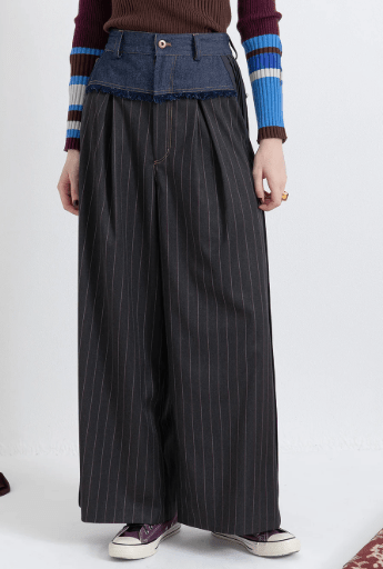 AULA AILA CHECK DENIM COMBINATION PANTS