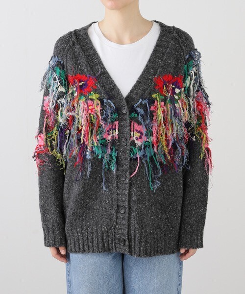 OPEN SESAME CLUB Flower Fringe cardigan