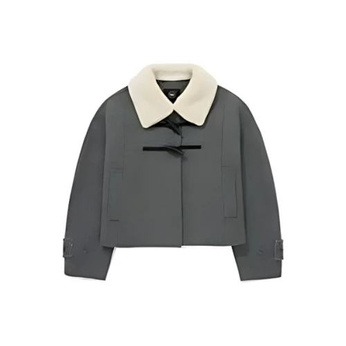 COVERNAT Women's Crop Shearling Collar Duffle Coat Charcoal
