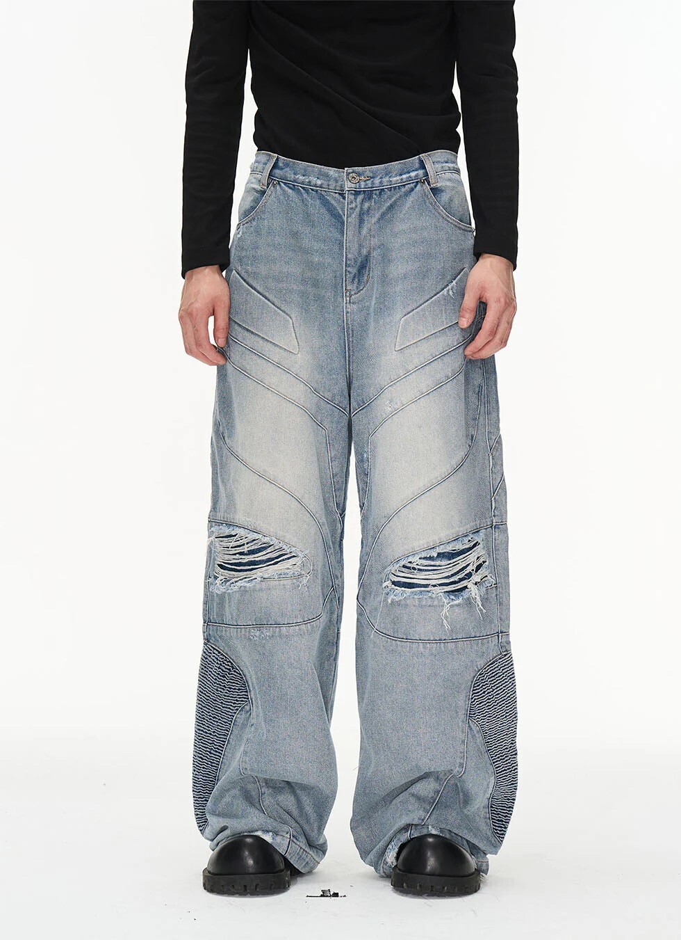 BLINDNOPLAN Retro Washed Damaged Denim Pants