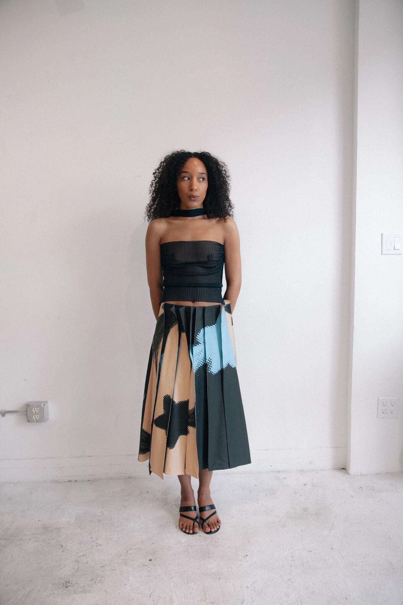 Leeann Huang Shooting Star Flip Pleat Midi Skirt