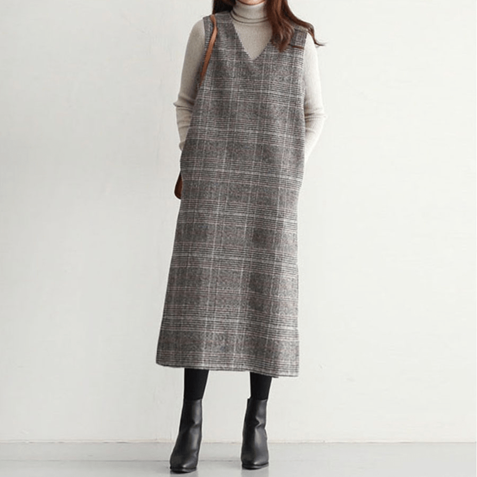 Doux Belle シックなチェック柄ジャンパースカート ロング丈