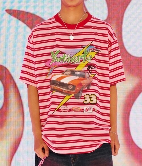 YOUTHBATH STRIPE CAR GRAPHIC T-SHIRT_RED
