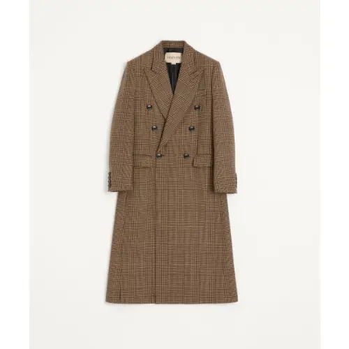 VALENTINO グレンチェック ウール ダブルブレスト コート