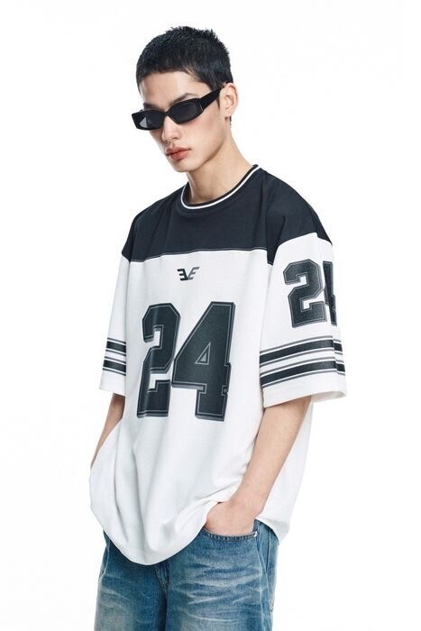 EASY NO EASY Color block mesh short sleeve t-shirt