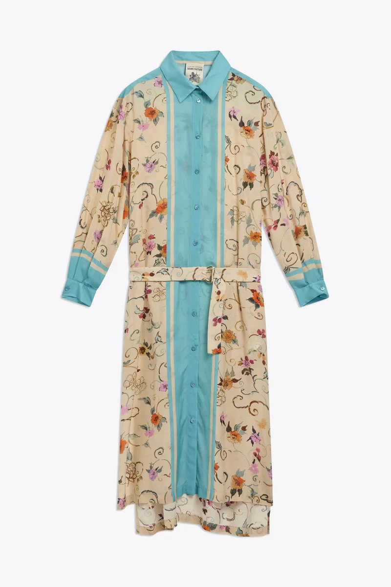 SEMICOUTURE PRINTED HABOTAI DRESS WITH BELT