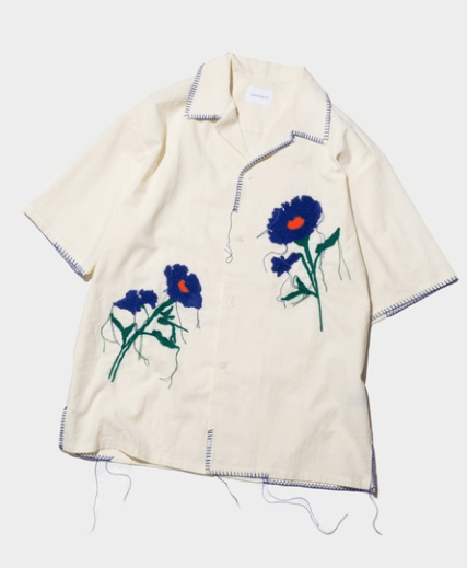 Camphor wood flower embroidery SAGARA h/s shirt / サガラ花刺繍開ガーゼシャツ