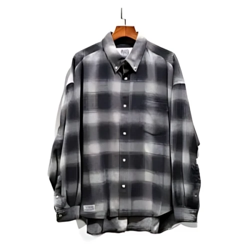 elephant TRIBAL fabrics GATHER OMBRE CHECK BD SHIRT / BLACK