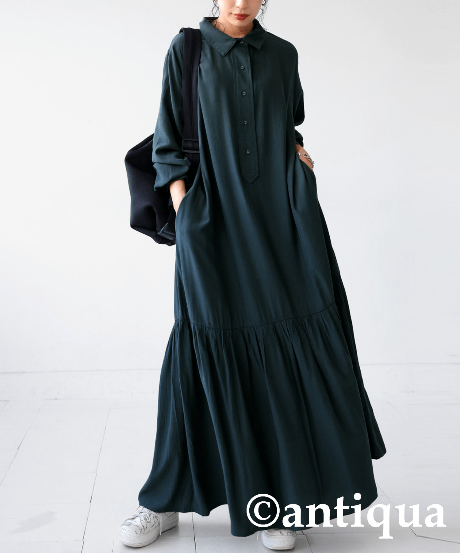 antiqua ギャザーワンピース ワンピース レディース ロング・pk-00961