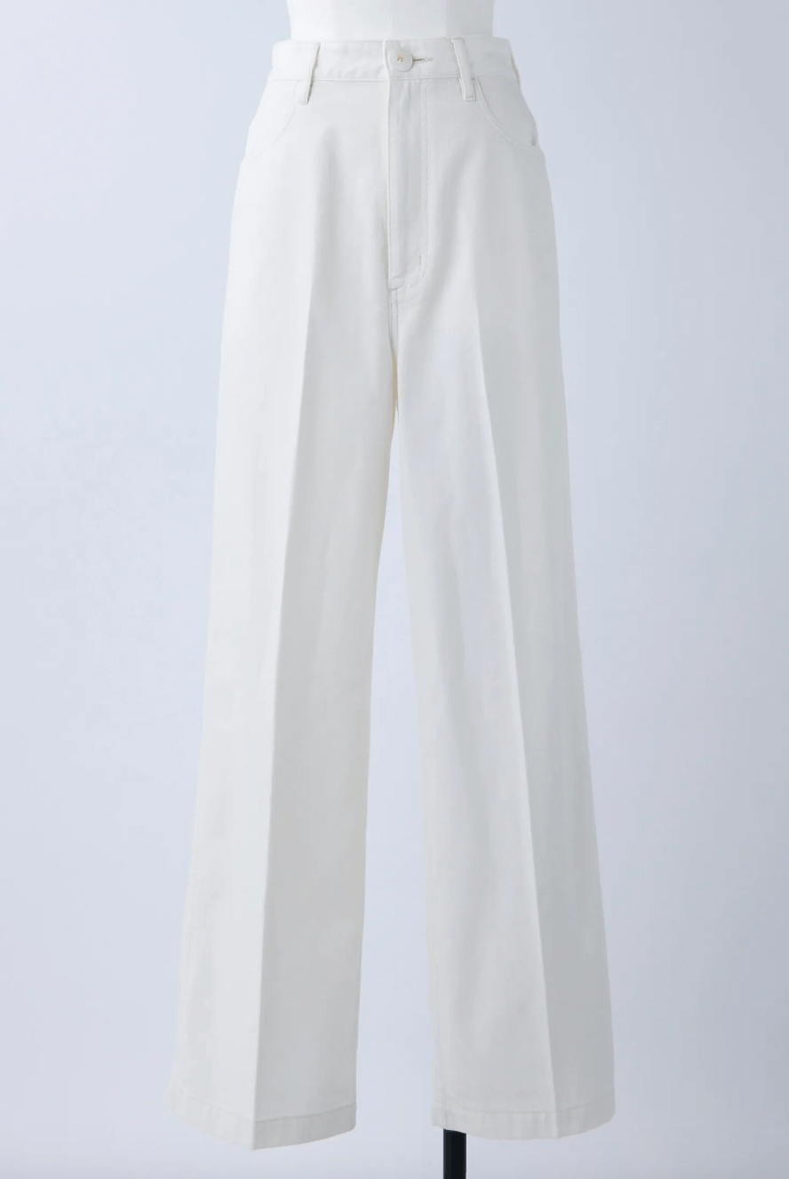 nagonstans useful center-crease white-wide denim pants