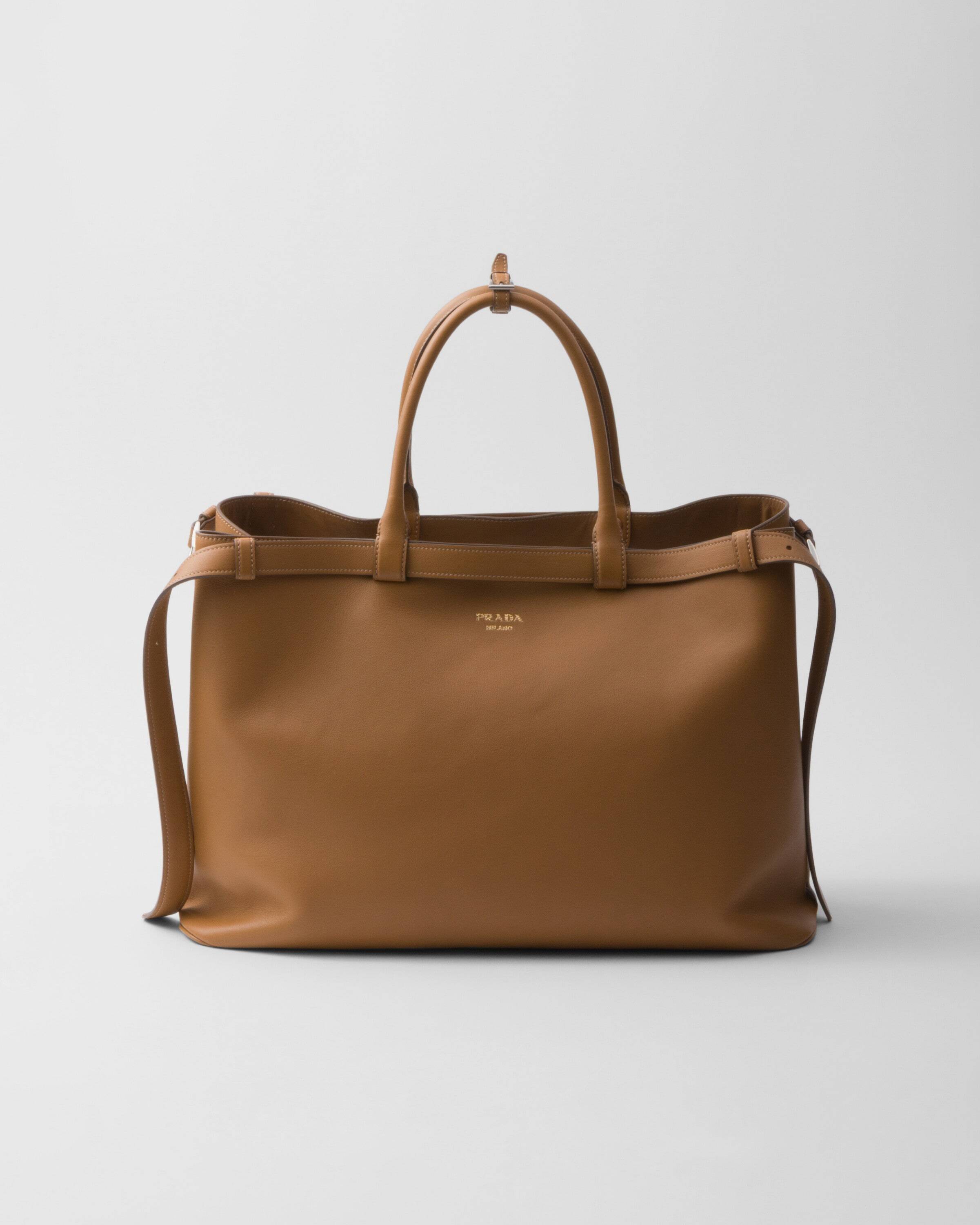 PRADA プラダ バックル ダブルベルト付 ソフトグレインレザー ハンドバッグ