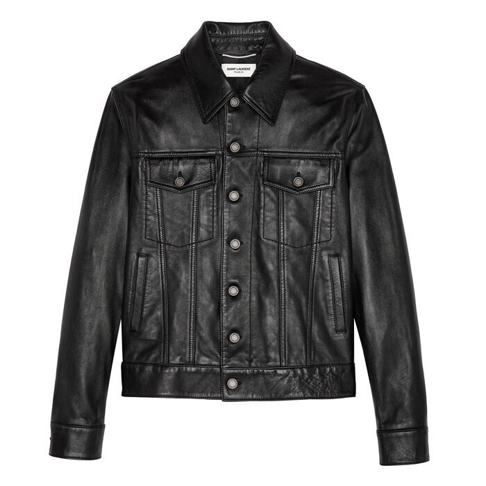SAINT LAURENT レザー デニムスタイル ボタンジャケット