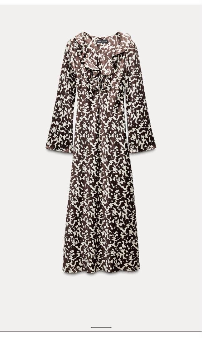 ZARA フリルプリントサテンワンピース
