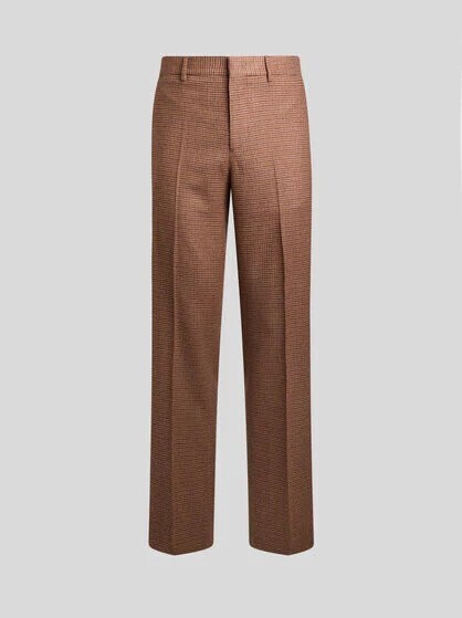 ETRO フェザー＆マイクロハウンドトゥース ウール＆カシミア ストレートレッグパンツ