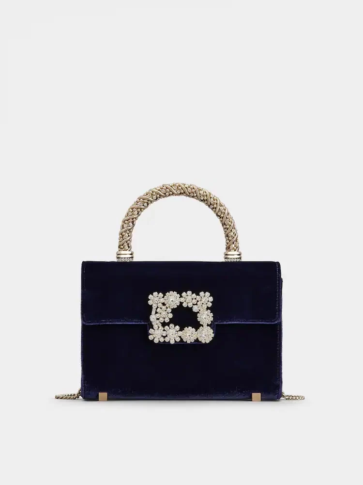 Roger Vivier 「フラワー ストラス」 ジュエル バックル ベルベット クラッチ ミニ