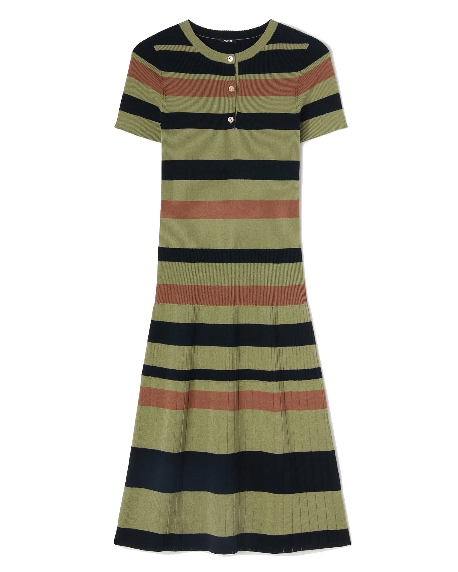 ASPESI Green striped jersey midi dress