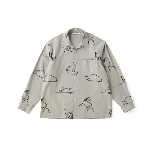 OLD JOE & CO． ORIGINAL PRINTED OPEN COLLAR SHIRTS (Animal Drawing) Long-sleeve