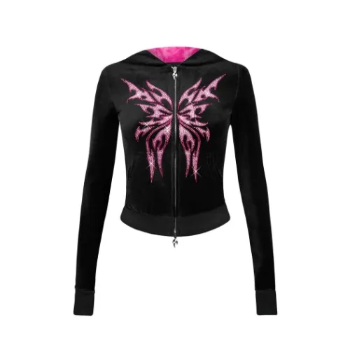 Named Collective IDOL RHINESTONE VELOUR FITTED ZIP HOODIE