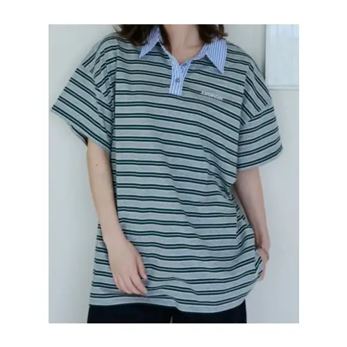 JUST A NOON ストライプ襟ドッキングTシャツ