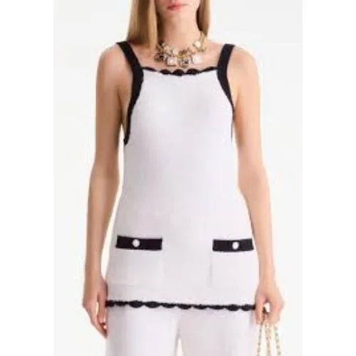 CHANEL Top - Silk, white & navy blue