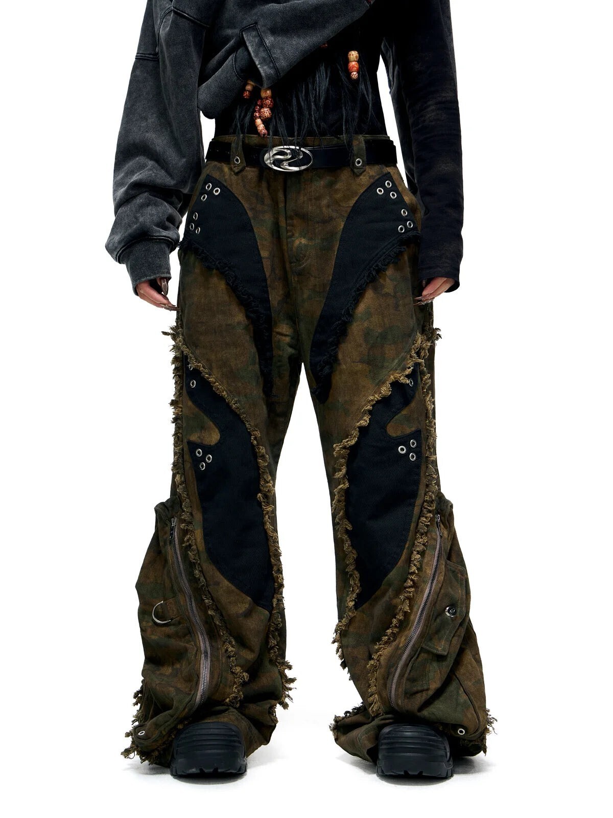PERSONSOUL PERSONSOUL CAMO PATCHWORK BOOTCUT JEANS