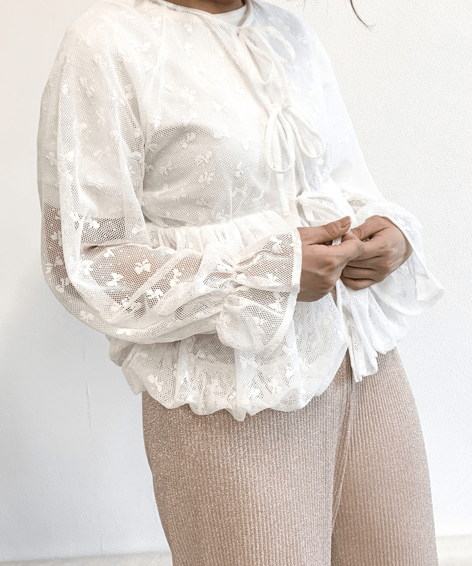 fav store remelulu リボンメッシュブラウス
