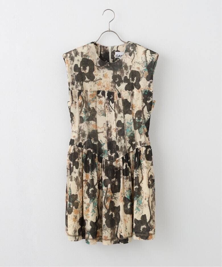 GANNI Printed Marl Mesh Corset Mini Dres