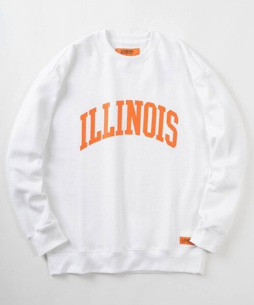 UNIVERSAL OVERALL カレッジロゴ オーバーサイズ スウェット/【ILLINOIS】プリン
