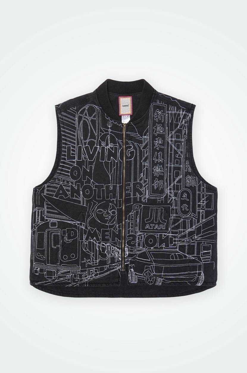 WANNA WANNA "Another dimention" duck vest "CLOUDY BLACK"