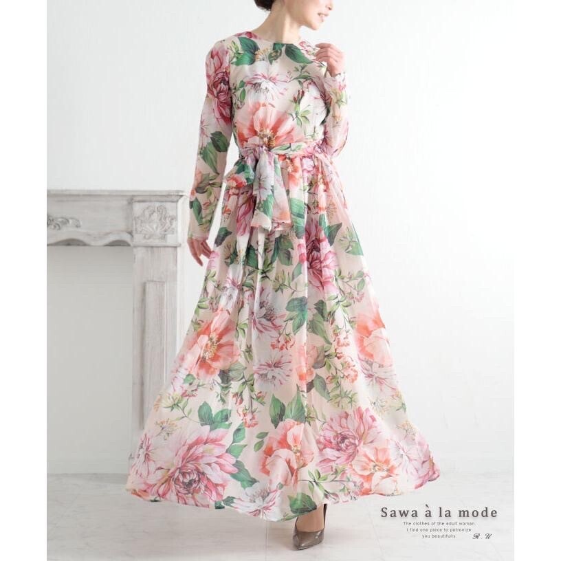 sawa a la mode 花柄フレアロングワンピース