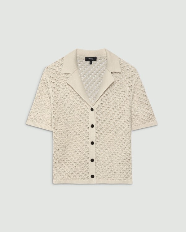 Theory Sheen Cotton Camp Collar Shirt S