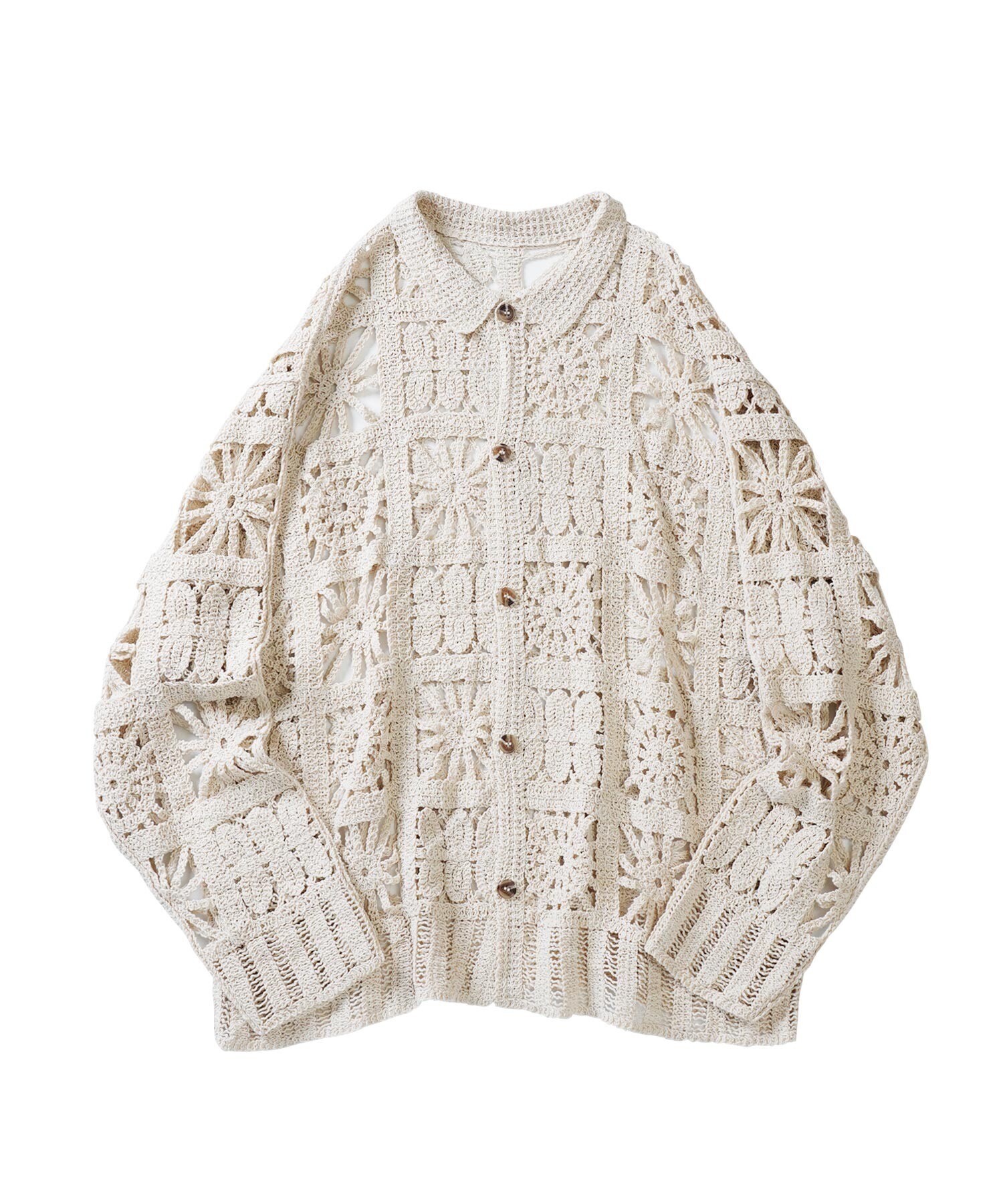 Aphlotus クロシェ編み L/S メッシュニット シアー カーディガンクロシェ編み L/S メッシュニット シアー カーディガン