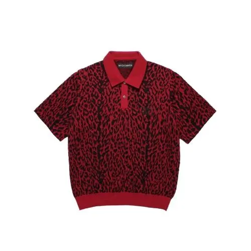WACKO MARIA LEOPARD KNIT POLO SHIRT