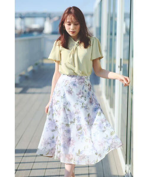 LAISSE PASSE ぼかしフラワープリントスカート
