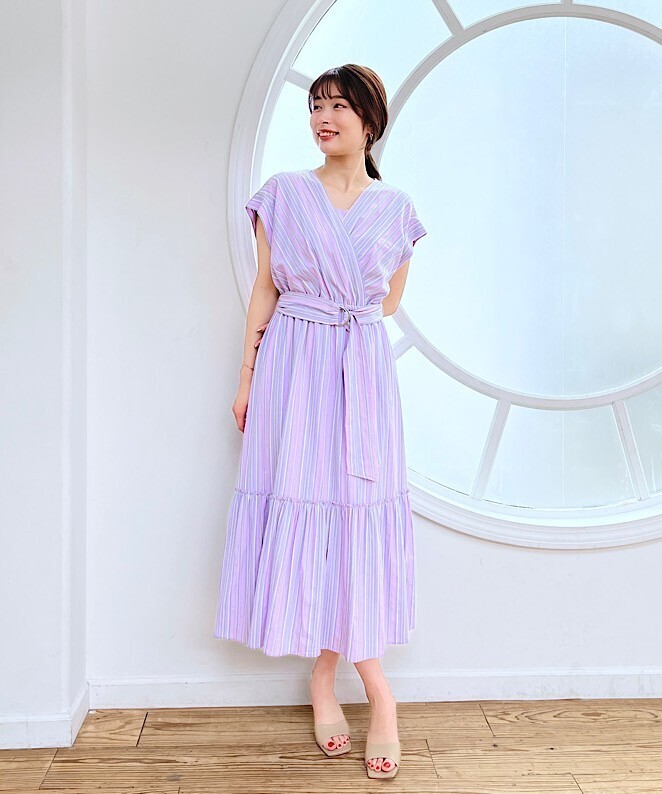 Stola. 先染めストライプカシュクールワンピース