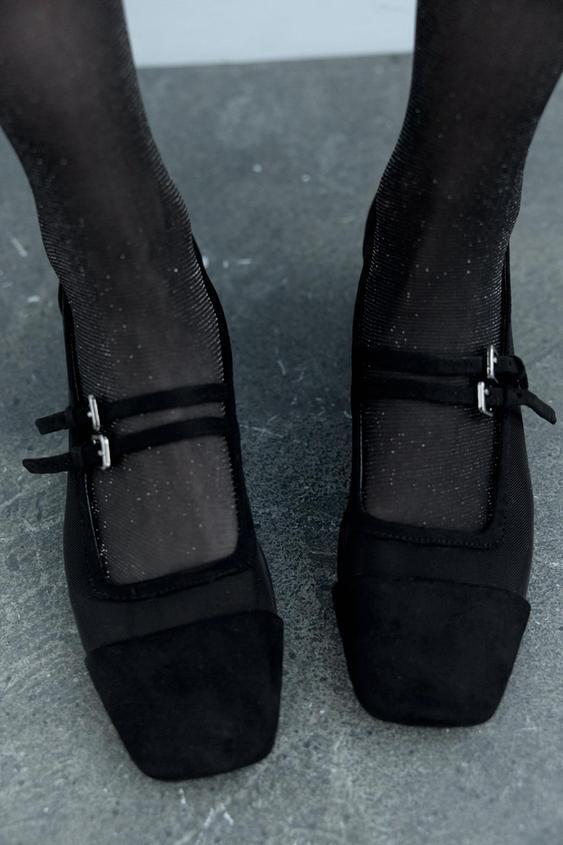 ZARA ヒール メッシュ バレエフラットシューズ