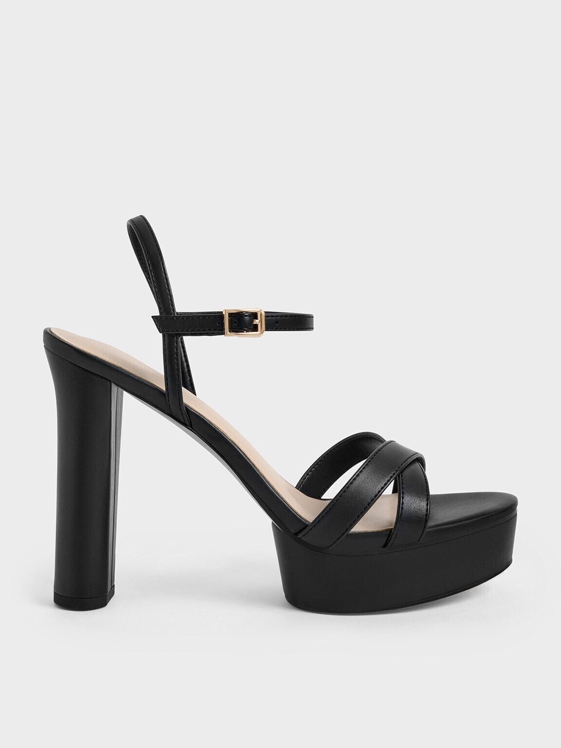 CHARLES & KEITH クロスオーバー プラットフォームサンダル - ブラック