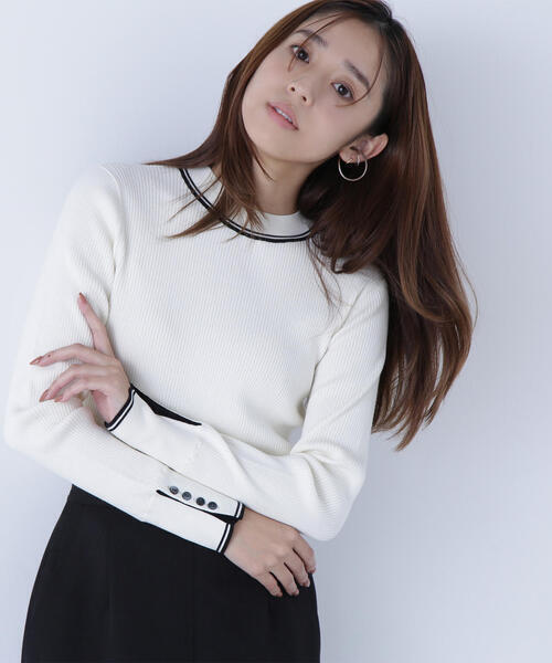 NATURAL BEAUTY BASIC バイカラーラインリブニット