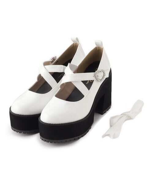 ESPERANZA cs T&P 厚底ハートバックル２WAYリボンレースアップパンプ